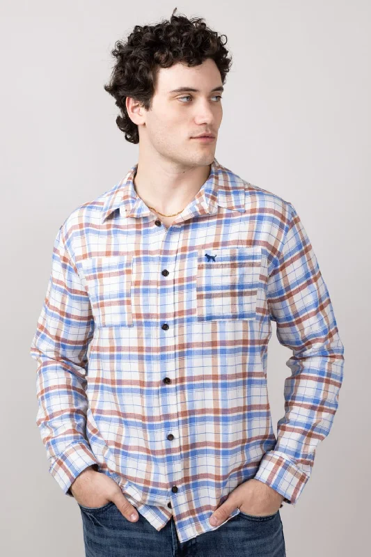 Warm Atmosphere Simply Southern Plaid Button Up Shacket for Men in Brown Plaid | PP-0224-MN-SHKT-BRNPLD