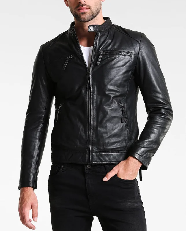 Carefree Style Men Real Lambskin Motorcycle Leather Biker Jacket KM233