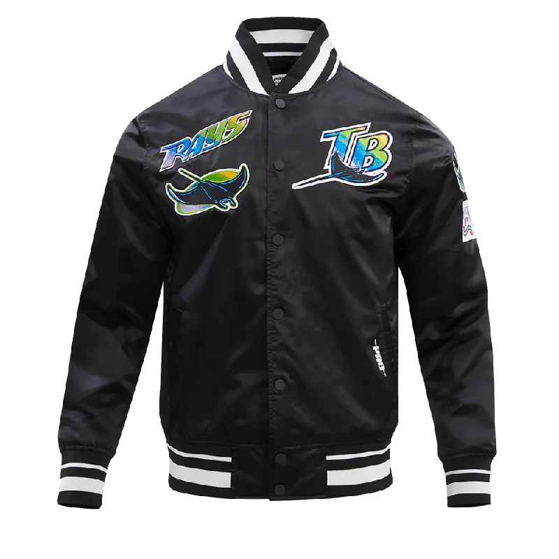 Dressing Tips MLB TAMPA DEVIL RAYS RETRO CLASSIC MEN'S RIB SATIN JACKET (BLACK)
