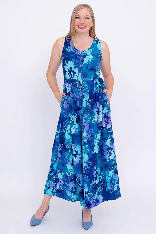 Comfy Chic Wear Cleo Dress, Aqua Hibiscis