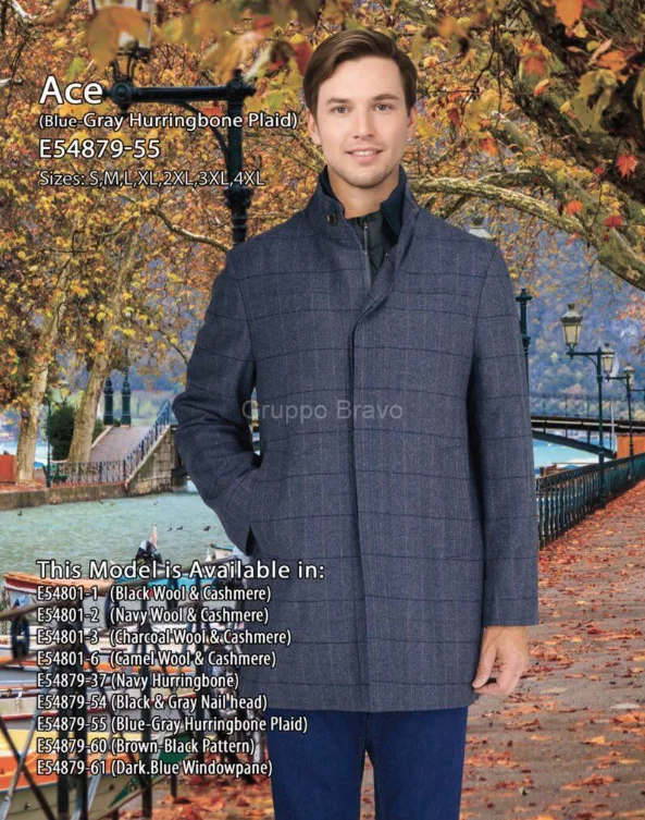 Comfortable Jackets Enzo Quilted 3/4 Front Zip Outerwear Jacket - Blue/Grey Plaid