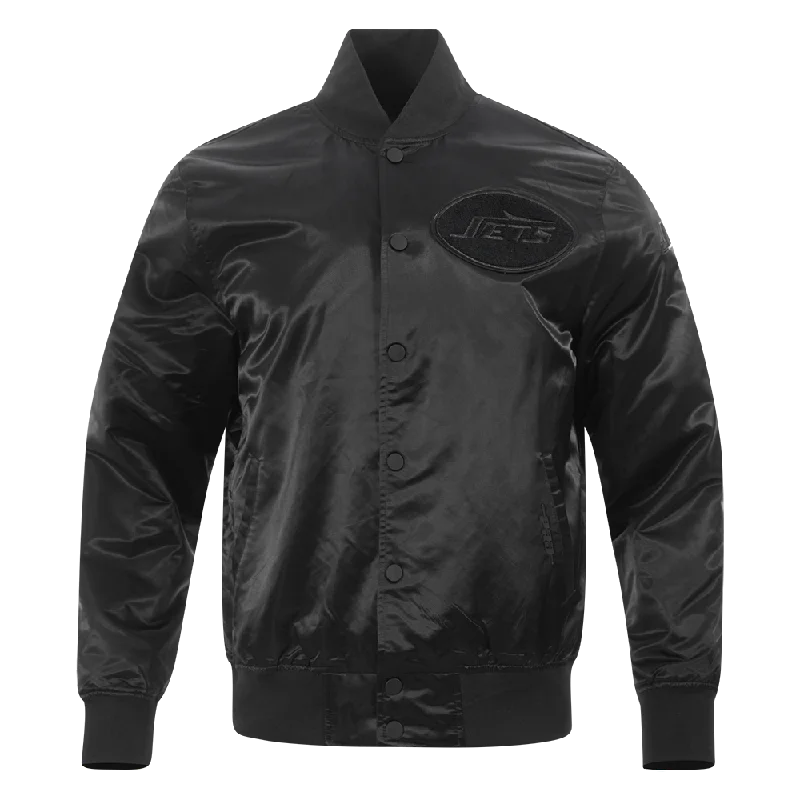Relaxed Chic NFL NEW YORK JETS TRIPLE BLACK MEN'S SATIN JACKET (BLACK)