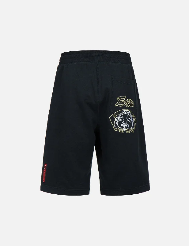Printed Patterns Fan-shape Godhead Embroidery Sweat Shorts