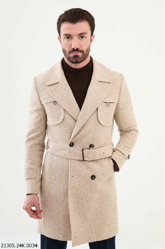 Easy Chic Wear Bojoni Linas Slim Fit Beige Coat