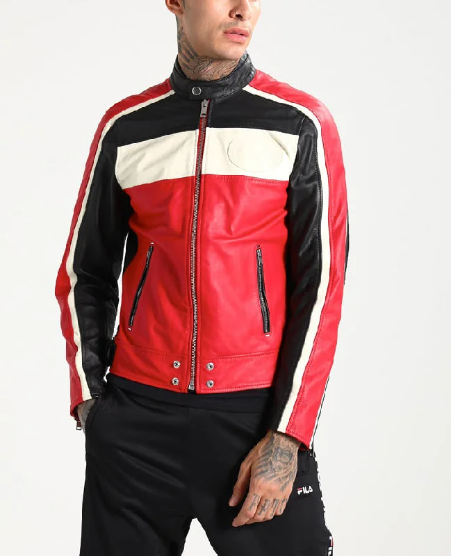 Beautiful Romance Men Real Lambskin Motorcycle Leather Biker Jacket KM251