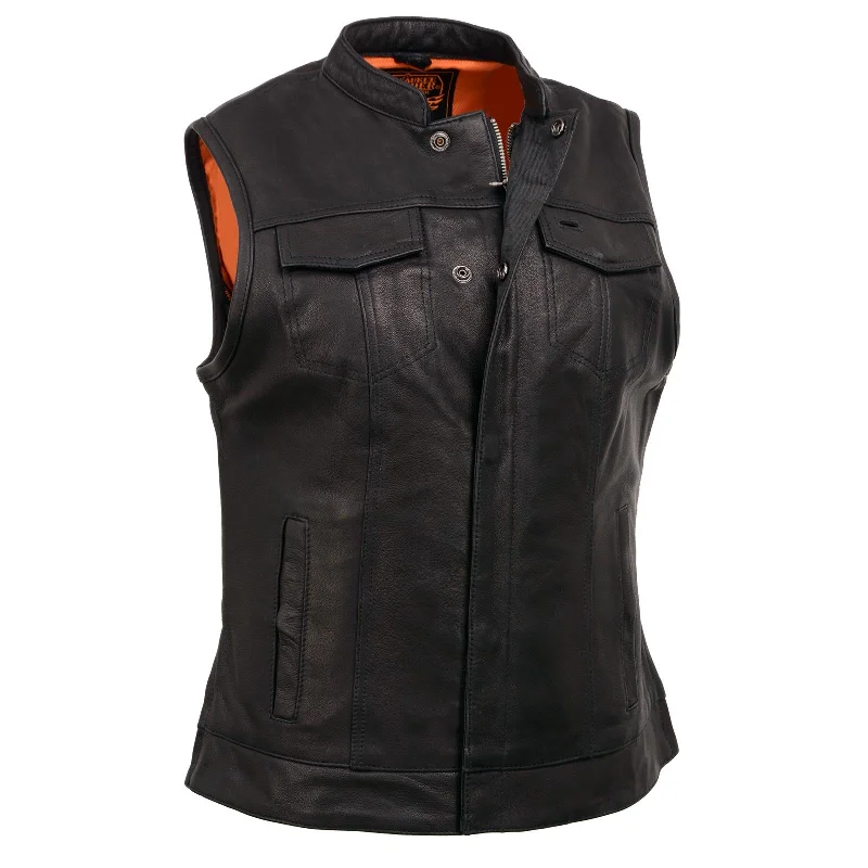 Lazy Style Milwaukee Leather Women’s Lashes Black Leather Club Style Motorcycle Rider Vest w/ Concealed Closure MLL4512