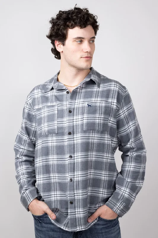 Elegant And Casual Simply Southern Plaid Button Up Shacket for Men in Grey Plaid | PP-0224-MN-SHKT-GRYPLD