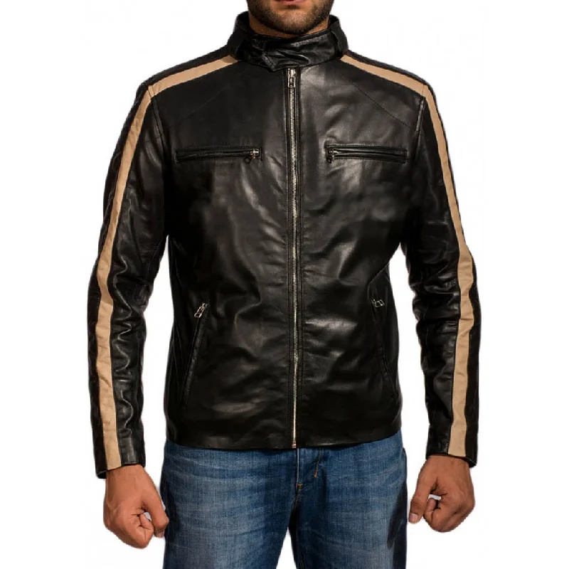 Stylish Wear Men Real Lambskin Motorcycle Leather Biker Jacket KM323