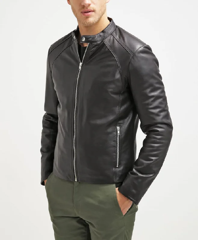 Elegant Dressing Men Real Lambskin Motorcycle Leather Biker Jacket KM283