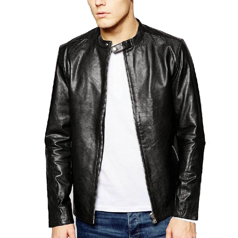 Weekend Wear Men Real Lambskin Motorcycle Leather Biker Jacket KM330