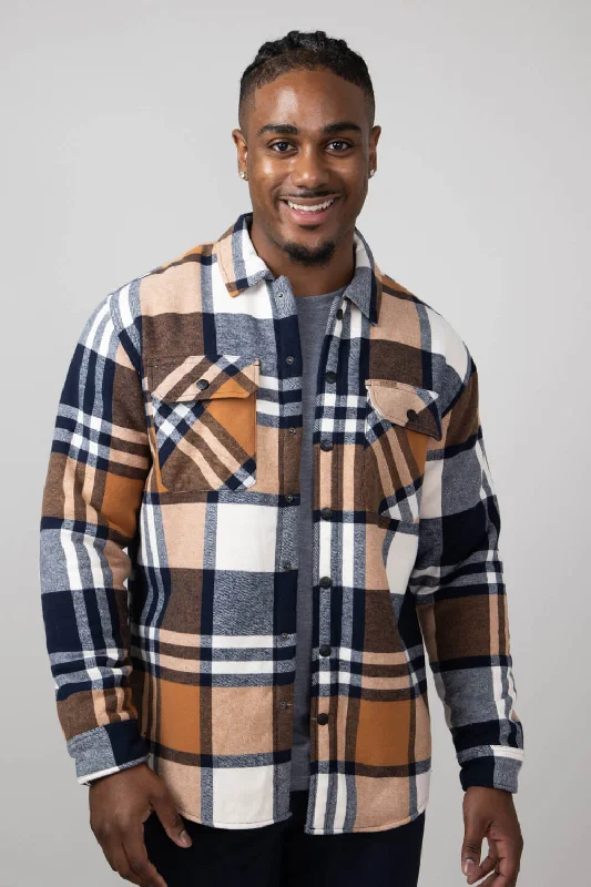 Comfortable Tops Sherpa Lined Flannel Shacket for Men in Tims | MTJ05421F4-TIMS
