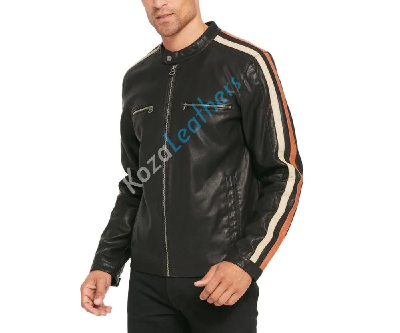Casual And Comfortable Men Real Lambskin Motorcycle Leather Biker Jacket KM216