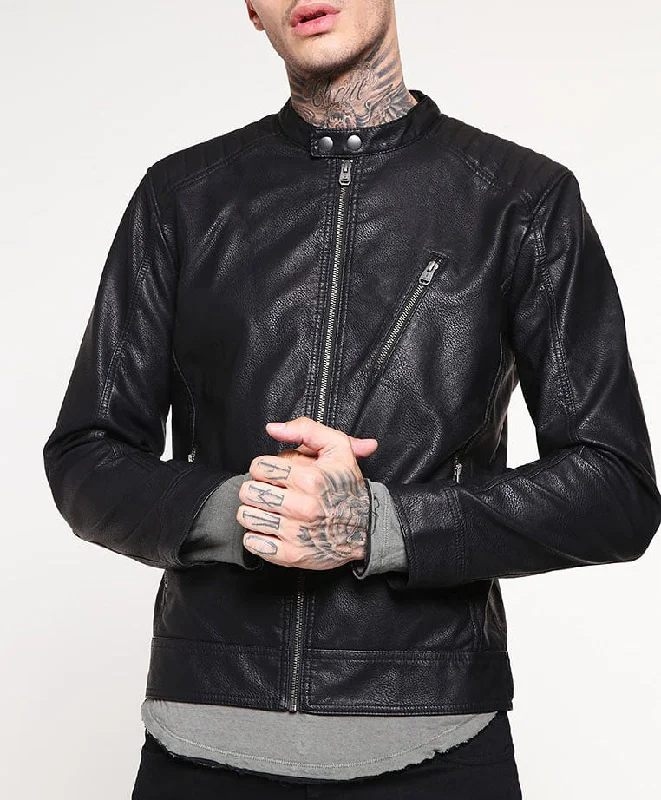 Cozy Apparel Men Real Lambskin Motorcycle Leather Biker Jacket KM299