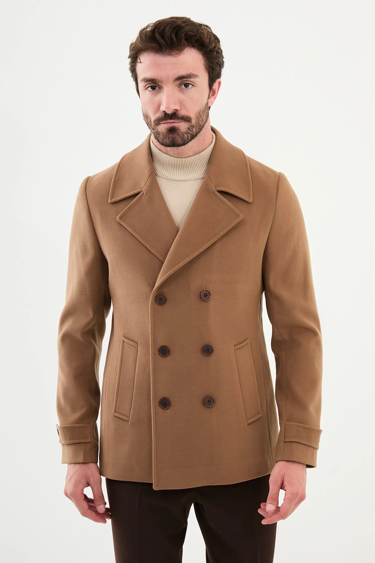 Elegant And Elegant Bojoni Capena Plain Slim Fit Wool  Beige Coat