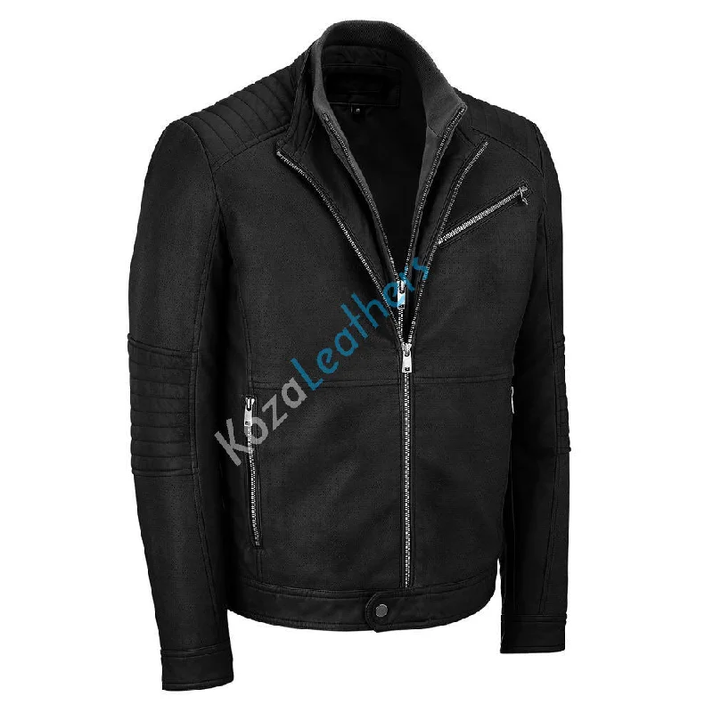 Comfortable And Cold-proof Men Real Lambskin Motorcycle Leather Biker Jacket KM208