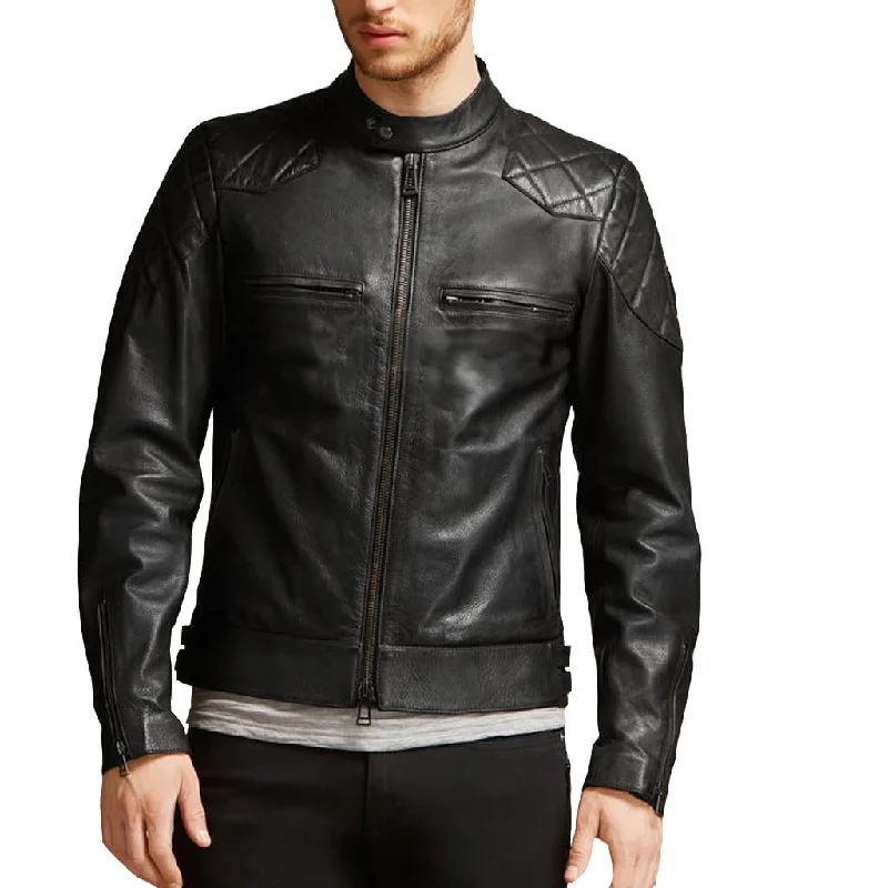 Versatile Comfort Men Real Lambskin Motorcycle Leather Biker Jacket KM326