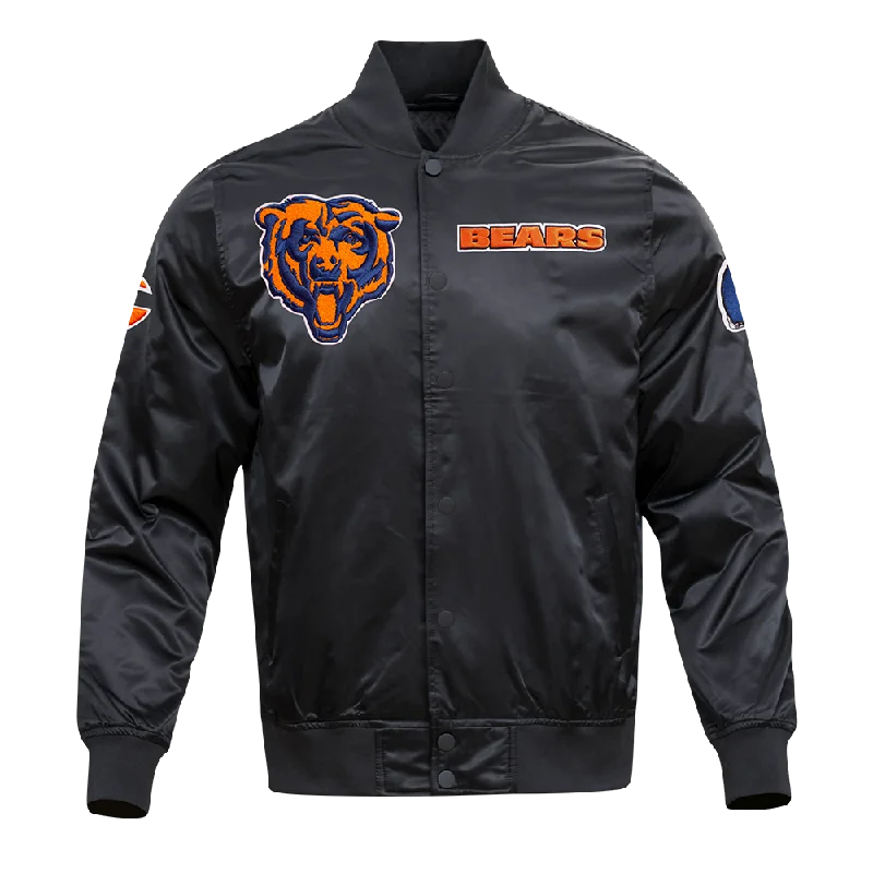 Cozy Dress NFL CHICAGO BEARS CHEST HIT MEN'SLOGO SATIN JACKET (BLACK)
