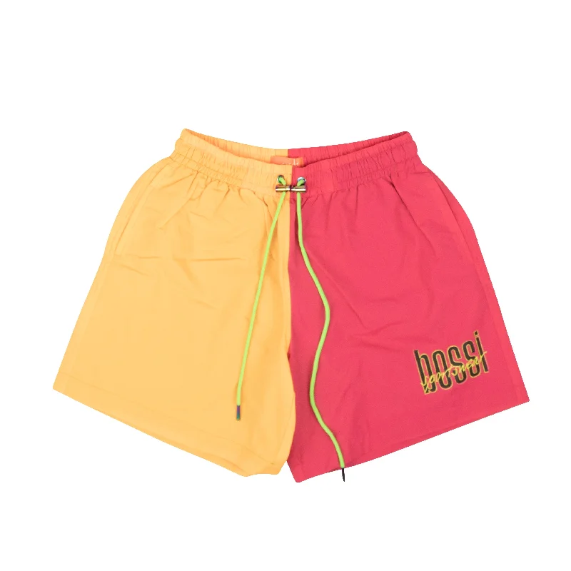 French Style BOSSI Magenta And Yellow Nylom Split Design Shorts