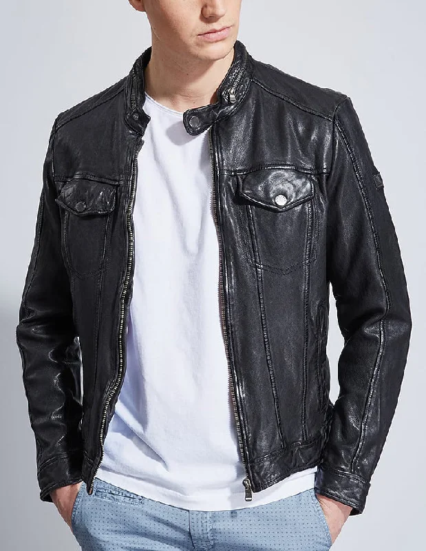 Comfortable Sweaters Men Real Lambskin Motorcycle Leather Biker Jacket KM302