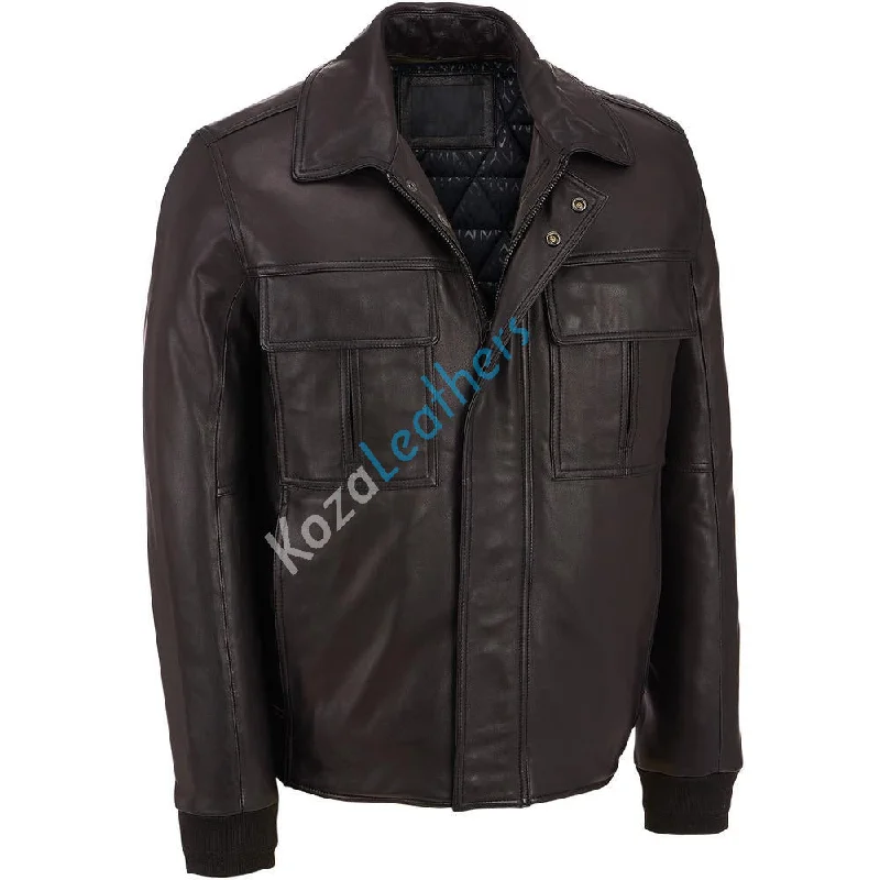 High-quality Styles Men Real Lambskin Motorcycle Leather Biker Jacket KM191