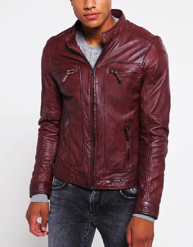 Relaxed Clothing Men Real Lambskin Motorcycle Leather Biker Jacket KM270