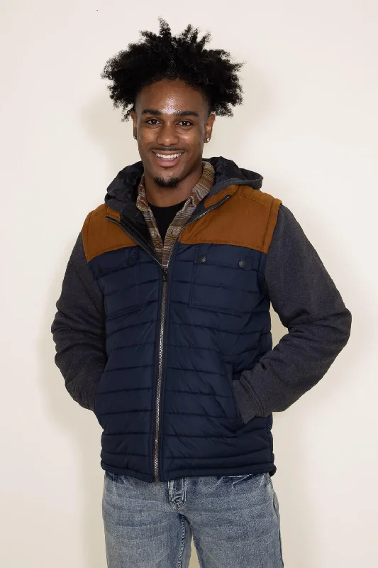 Smart Comfort Wear Puffer Vest Knit Hood Jacket for Men in Navy | 2VT6418M-TRUENAVY