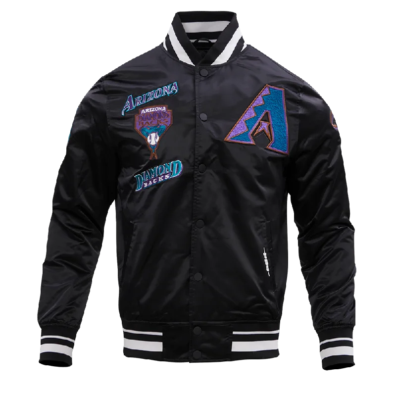 Comfortable Lifestyle MLB ARIZONA DIAMONDBACKS RETRO CLASSIC MEN'S RIB SATIN JACKET (BLACK)