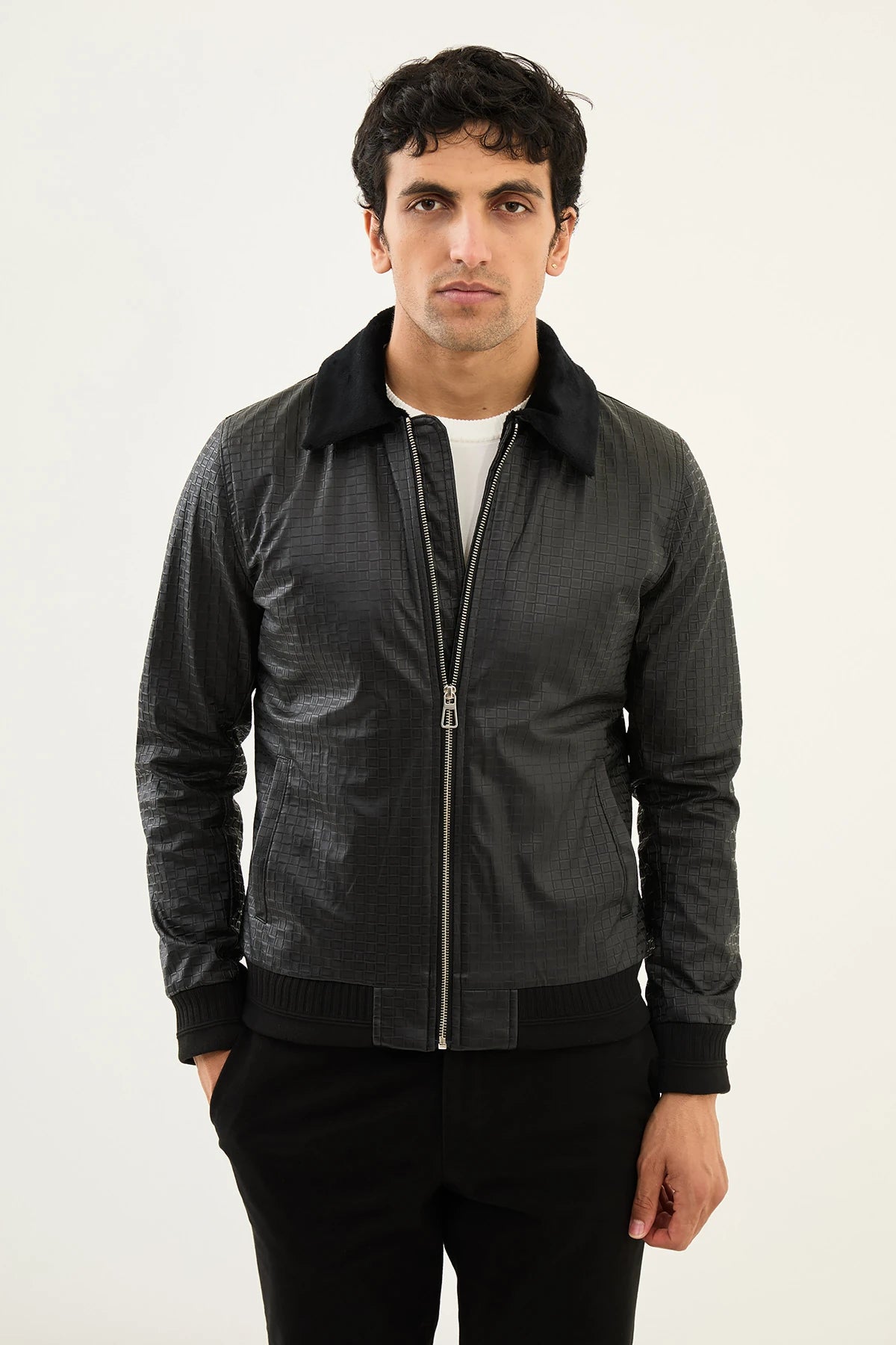 Minimalism Bojoni Capena Black Check Leather Jacket