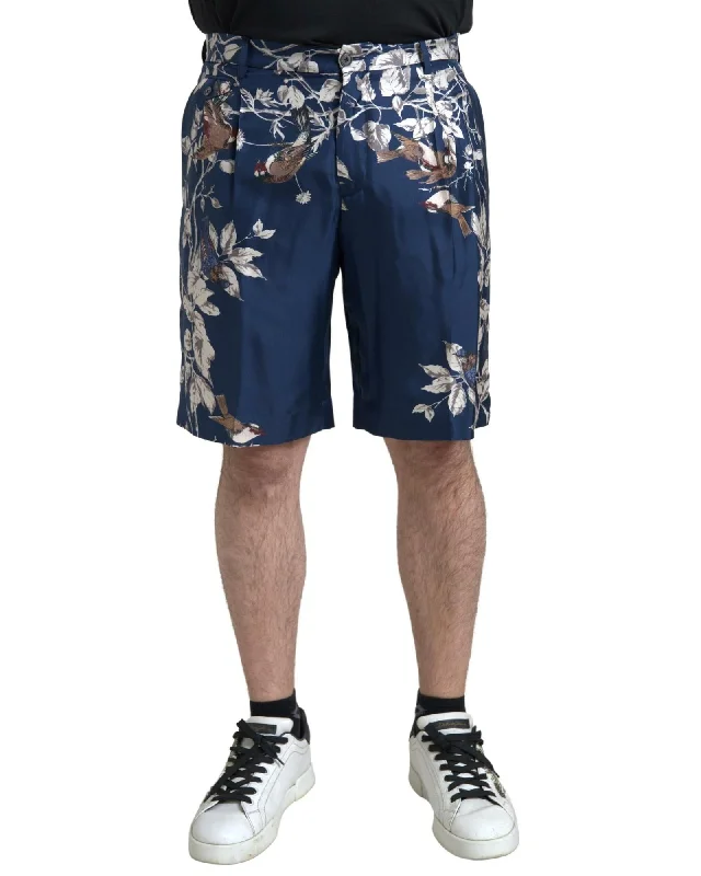 Sports Fashion Dolce & Gabbana  Bird Print Silk Shorts for Men