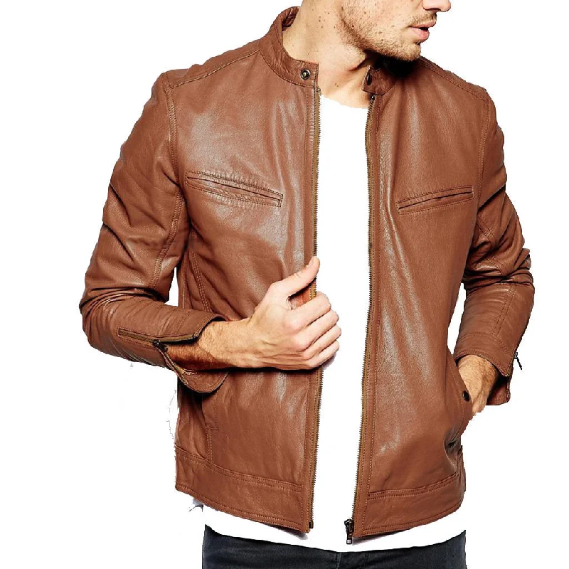 Easy Fashion Men Real Lambskin Motorcycle Leather Biker Jacket KM340