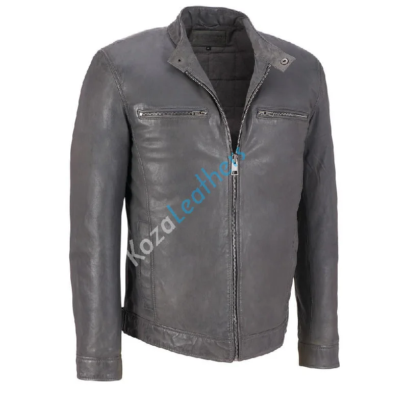 Exquisite Tailoring Men Real Lambskin Motorcycle Leather Biker Jacket KM166