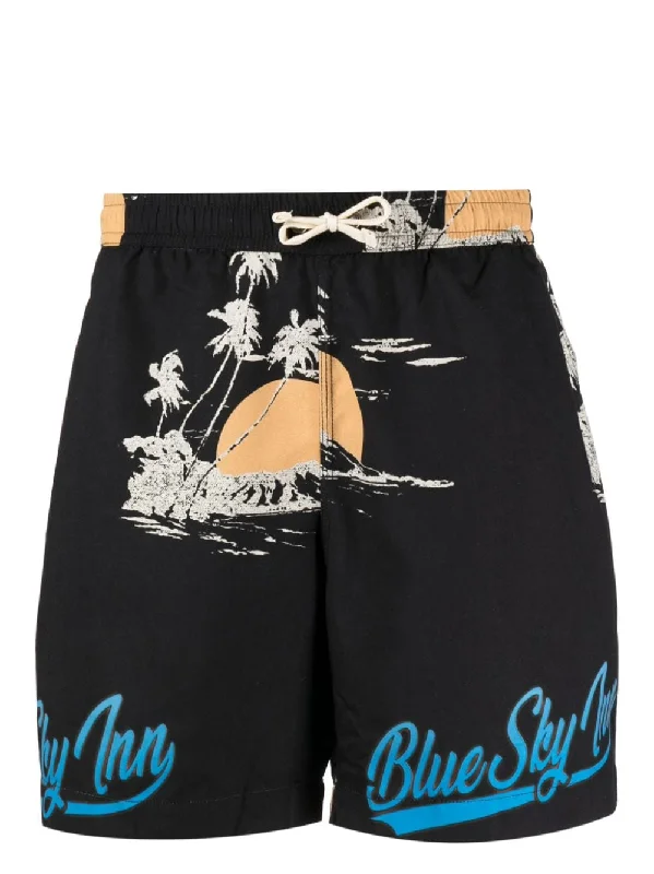 Fashion Style Palm-Tree Print Swim Shorts