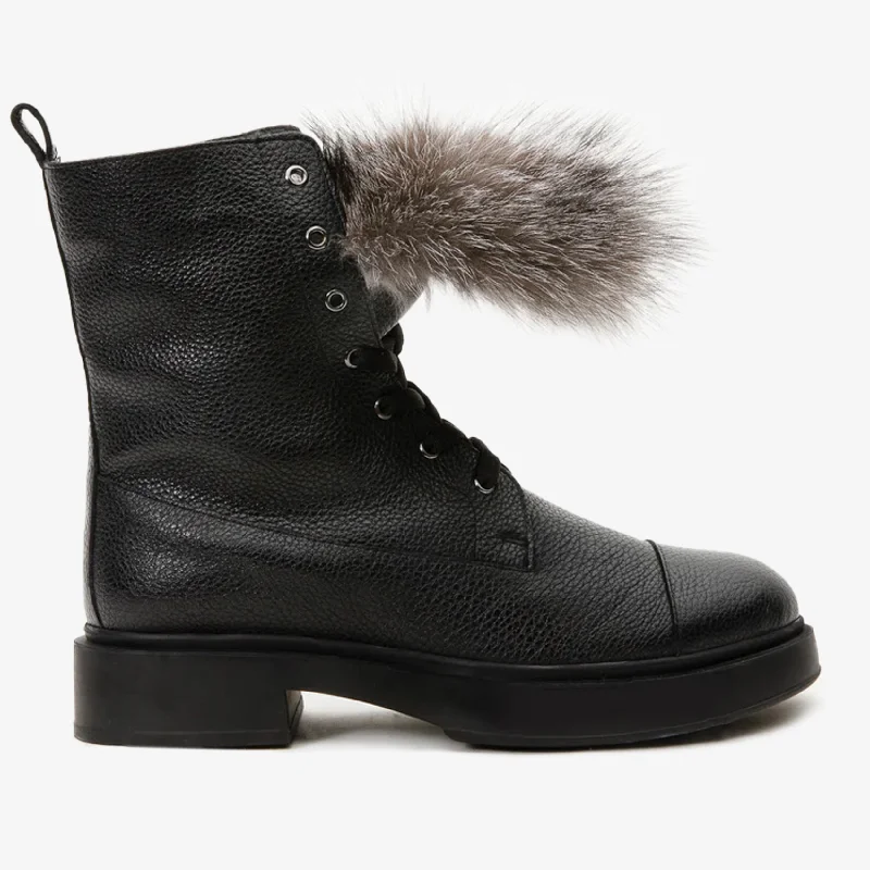 Light Layers The Kajapati Black Leather Natural Fur Mid Calf Women Boot