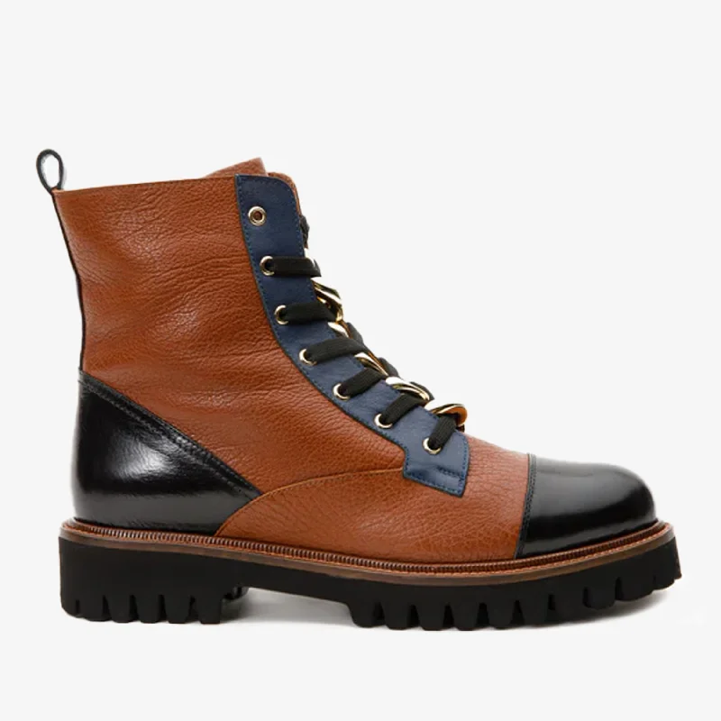 Minimal Style The Belgrad Brown  Leather Lace-Up Ankle Women Boot With a Side Zipper