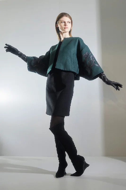 Noble Temperament Felt Embroidered Cropped Jacket