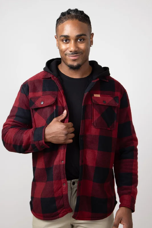 Cozy Chic Wear Polar Hooded Shirt Jacket for Men in Cabernet | MTJ05052F4-CABERNET