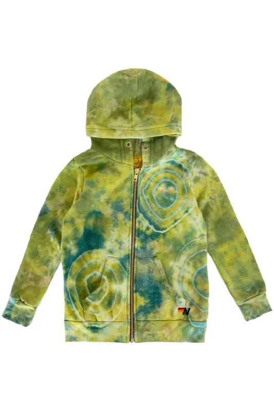 French Style KID'S HAND DYED ZIP HOODIE - TIE DYE GREEN YELLOW