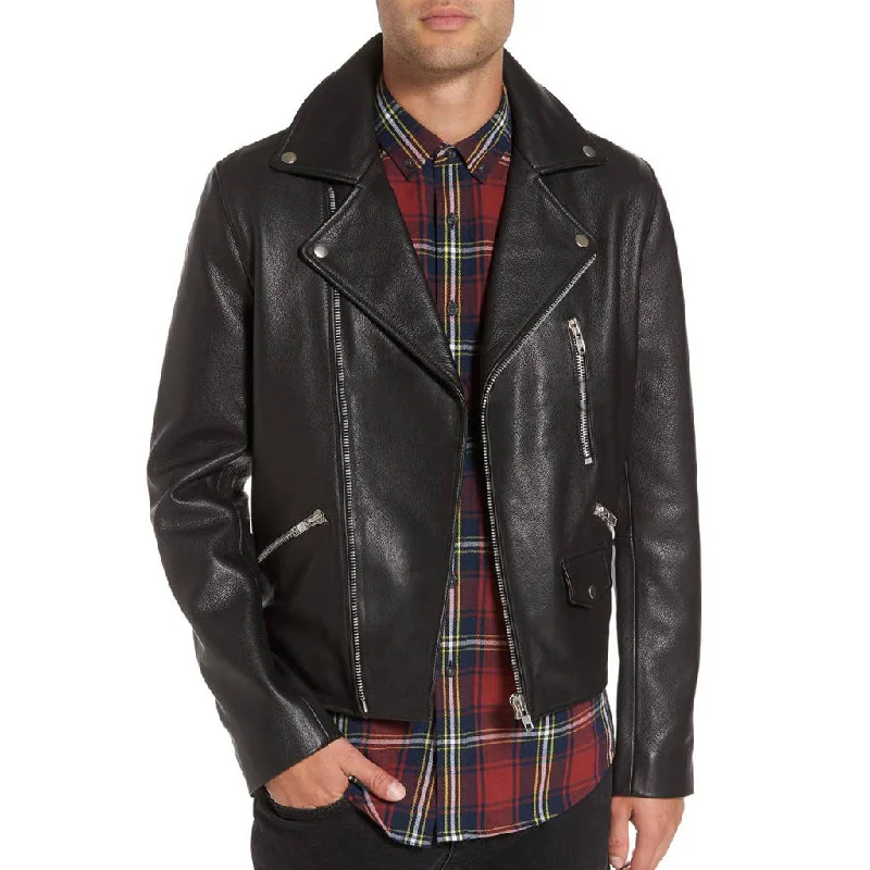 Easygoing Style Men Real Lambskin Motorcycle Leather Biker Jacket KM335
