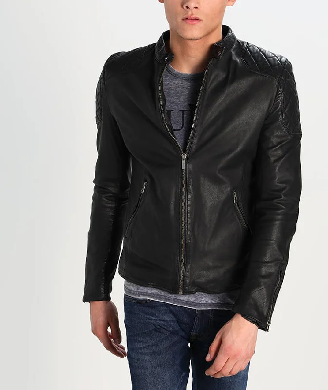 Casual Ease Men Real Lambskin Motorcycle Leather Biker Jacket KM277