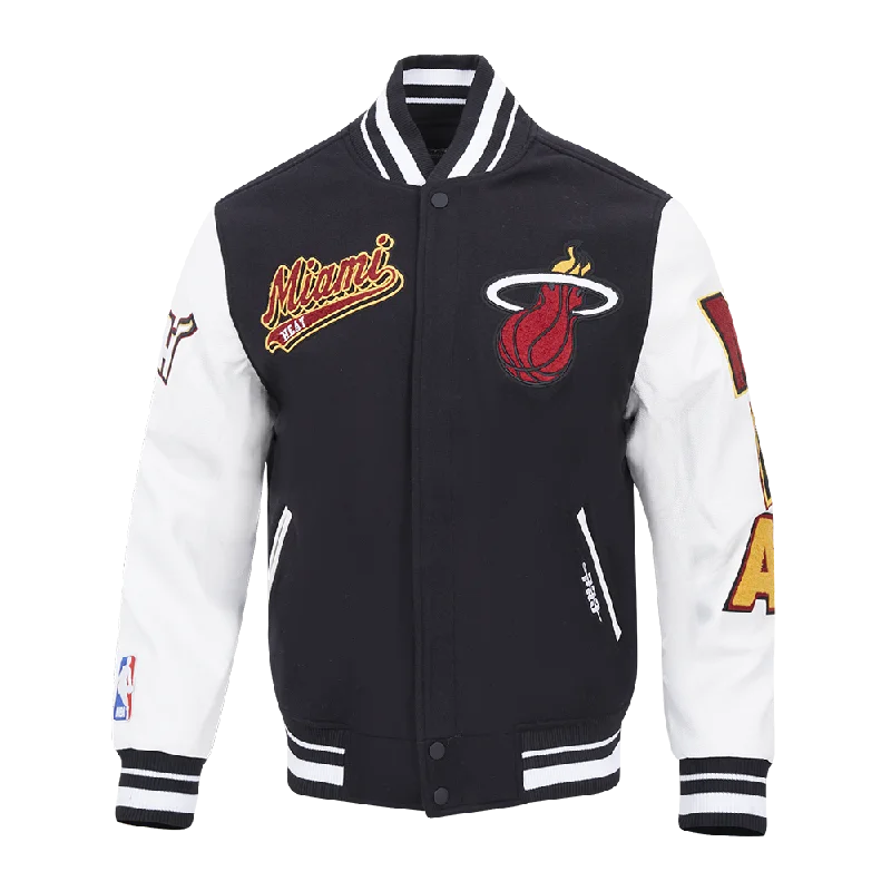 Playful Style NBA MIAMI HEAT SCRIPT TAIL MEN'S RIB WOOL VARSITY (BLACK/WHITE)