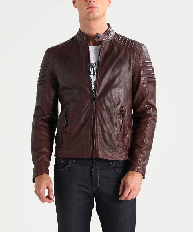 Romantic And Fresh Men Real Lambskin Motorcycle Leather Biker Jacket KM237