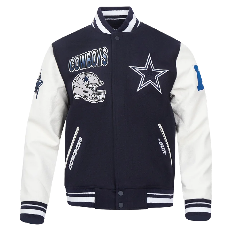 Weekend Comfort NFL DALLAS COWBOYS TURN IT UP MEN'S RIB WOOL VARSITY JACKET (MIDNIGHT NAVY/WHITE)