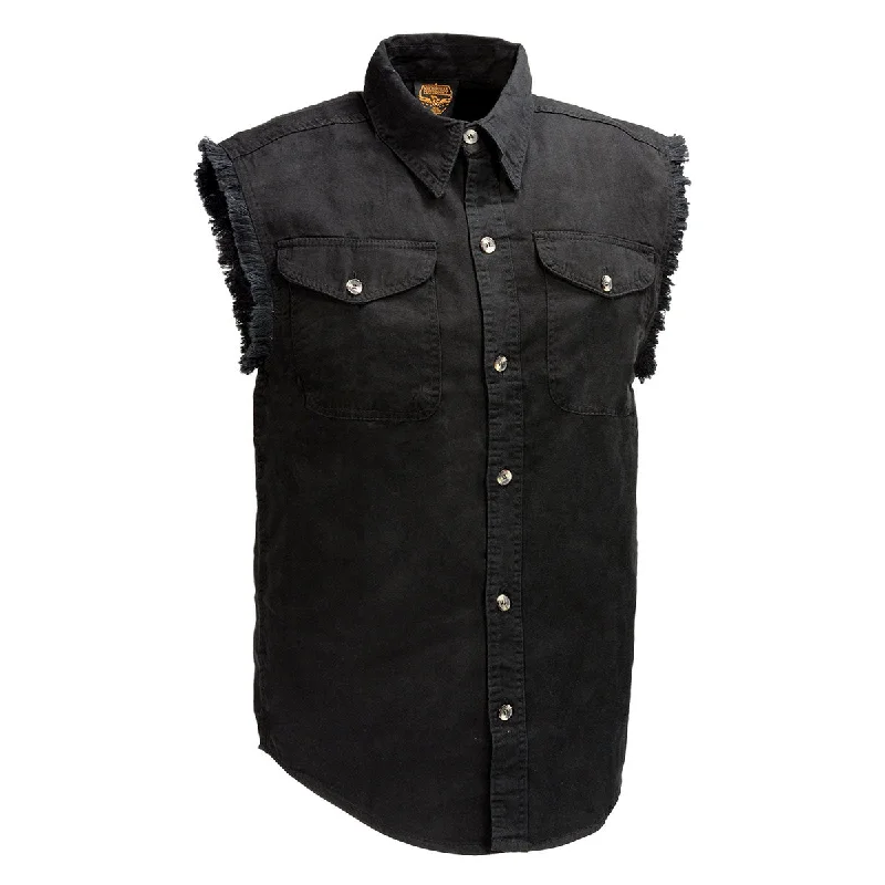 Easy Comfort Style Milwaukee Leather DM1002 Men's Black Lightweight Denim Shirt with Frayed Cut Off Sleeveless
