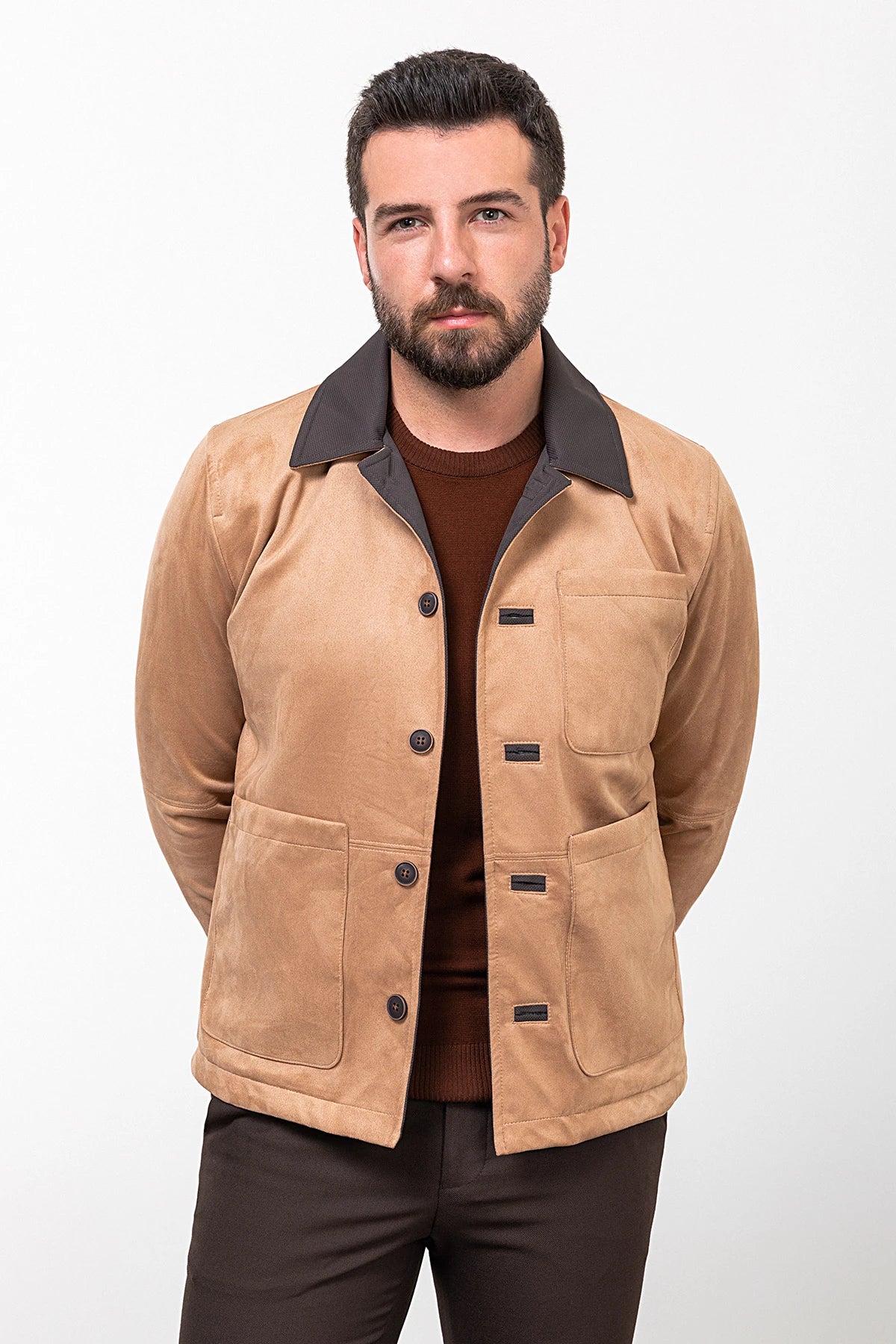 Casual And Casual Bojoni Capena Beige Suede Slim Fit Jacket