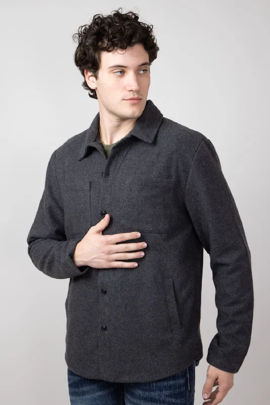 Free And Casual 1897 Original Solid Wool Shirt Jacket for Men in Dark Grey | 5PJ7205M-DK GREY