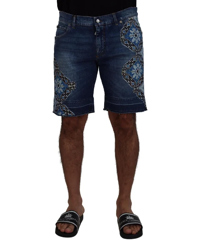 Exquisite Tailoring Dolce & Gabbana  Men's Sicilian Majolica Print Denim Shorts
