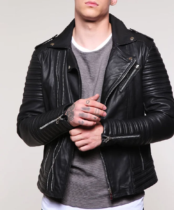 Diamond Series Men Real Lambskin Motorcycle Leather Biker Jacket KM239