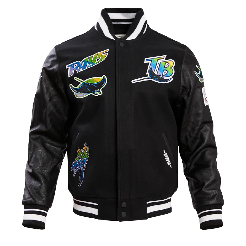 Tropical Style MLB TAMPA DEVIL RAYS RETRO CLASSIC MEN'S RIB WOOL VARSITY JACKET (BLACK/WHITE)