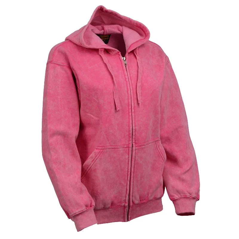 Relaxed And Casual Milwaukee Leather MNG21620 Women's Distressed Pink Sweatshirt Full Zip Up Long Sleeve Casual Hoodie - with Pocket