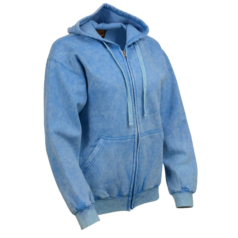 Single-shoulder Neck Design Milwaukee Leather MNG21621 Women's Distressed Blue Sweatshirt Full Zip Up Long Sleeve Casual Hoodie - with Pocket